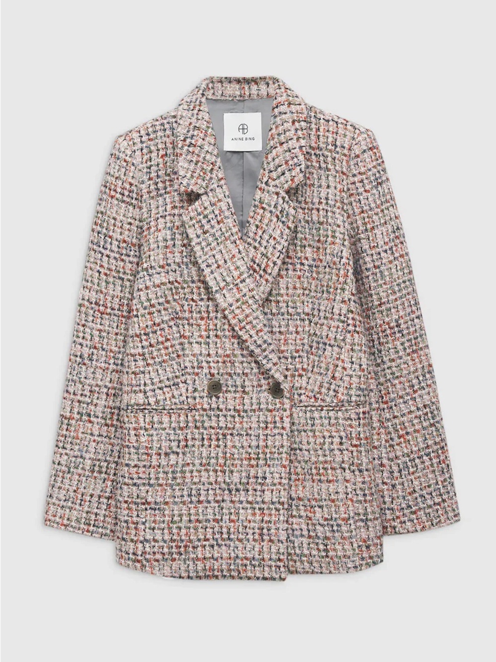 Anine Bing Diana multicolored blazer jacket small tweed pink